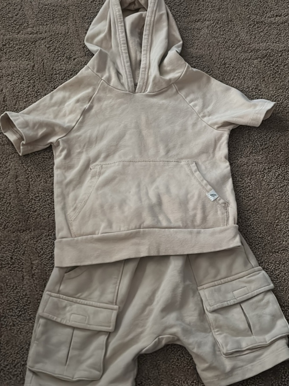 Kids Neutral Beige Hoodie Romper Set by